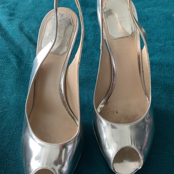 COPY - Dior silver metallic sling back platform heels. - Picture 3 of 3